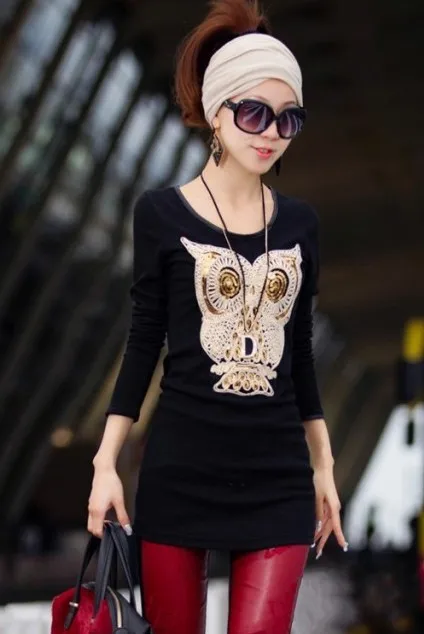 EAST KNITTING AA-128 Korean Style Tops embroidery Lace t shirt owl pattern designer 2013 women's clothing womens tshirt S/M/L