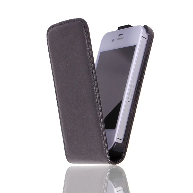 New Arrivel Luxury Smooth Leather Case For Iphone 4 Flip Cover For Iphone4S/4G Black Color 1Piece Free Shipping