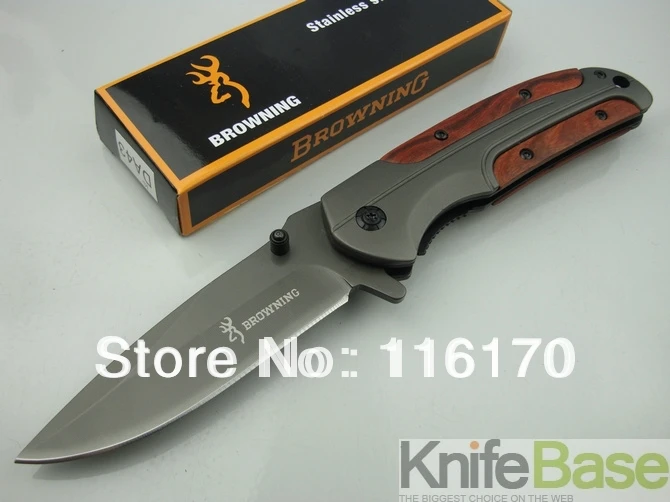 The Folding knife DA43-Browning fast open knife 440C 57HRC steel + rosewood Handle with belt clip 1pcs/lot free shipping