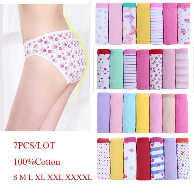 7PCS/lot Women Briefs Cotton Sexy Panty Lace Panties Underwear Cuecas Box Ladies Underpants 2014 plus size XL XXL XXXL