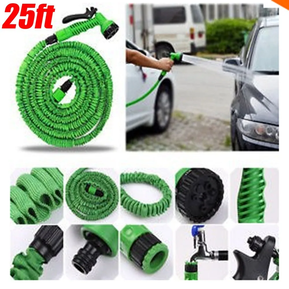 Free Shipping!Functional 25ft Garden Water Hose+Spray Gun Car Water Pipe Valve Expandable Flexible US Or UK Connector Blue/Green