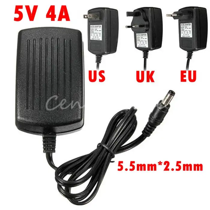 Universal For DC 5V 4A AC Adapter Charger Power Supply Converter EU US UK Plug for LED Strip Light 2.5mm*5.5mm Center