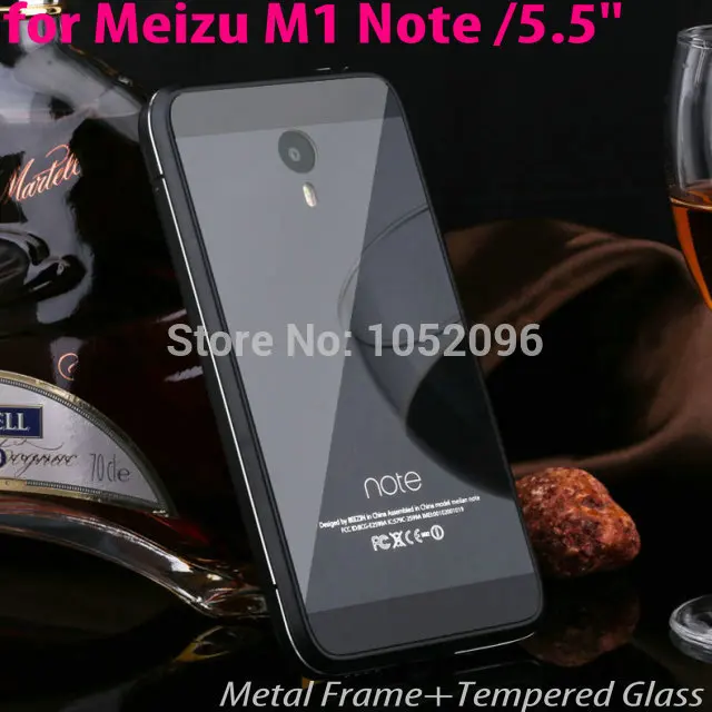 1pc Case For Meizu M1 Note /5.5"  Luxury Tempered Glass +Aluminum Metal Frame Remove battery back cover for Meizu Meilan Note