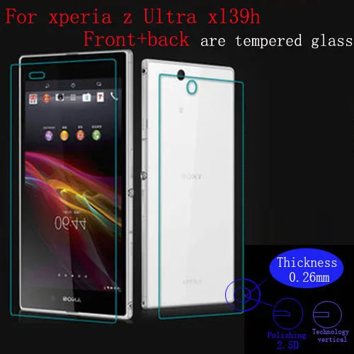 New Back +Front are Tempered Glass Screen 9H Hardness Tempered Glass Screen Protector Protective  For Sony Xperia Z Ultra XL39H