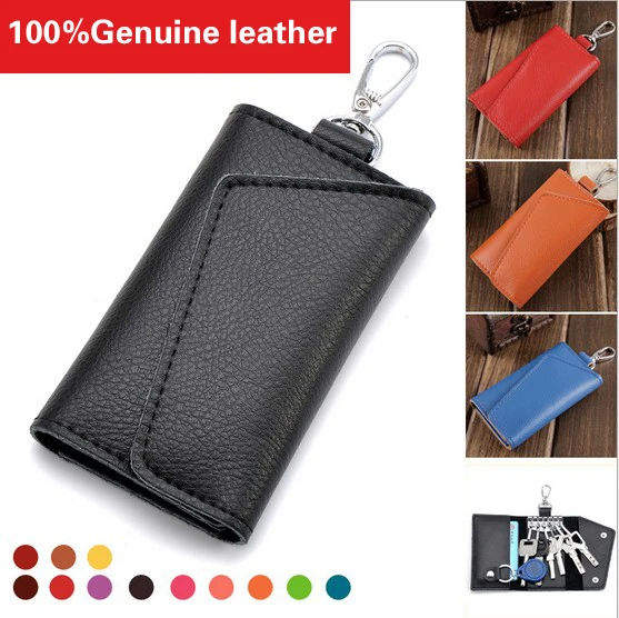 100% Genuine Cow Leather Men Car Key Wallet Women Multi-functional Door Keys + Cards Holder Purse W/ Electronic Keys Hanging 503