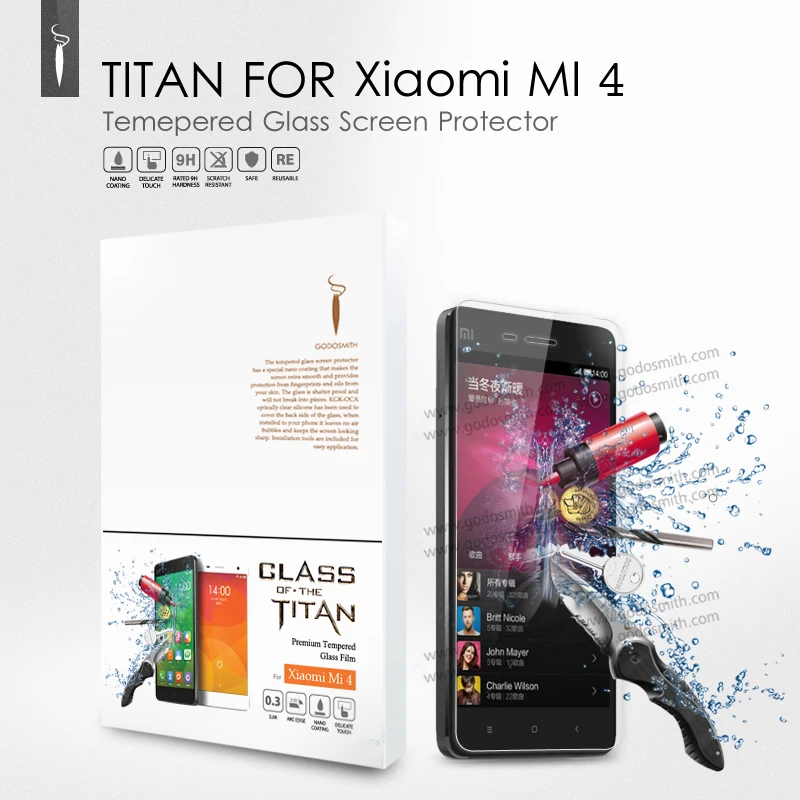 G.D.SMITH Brand Original Tempered Glass Screen Protector For Xiaomi mi4 M4 Clear Glass Film Retail and Wholesale 2016 New
